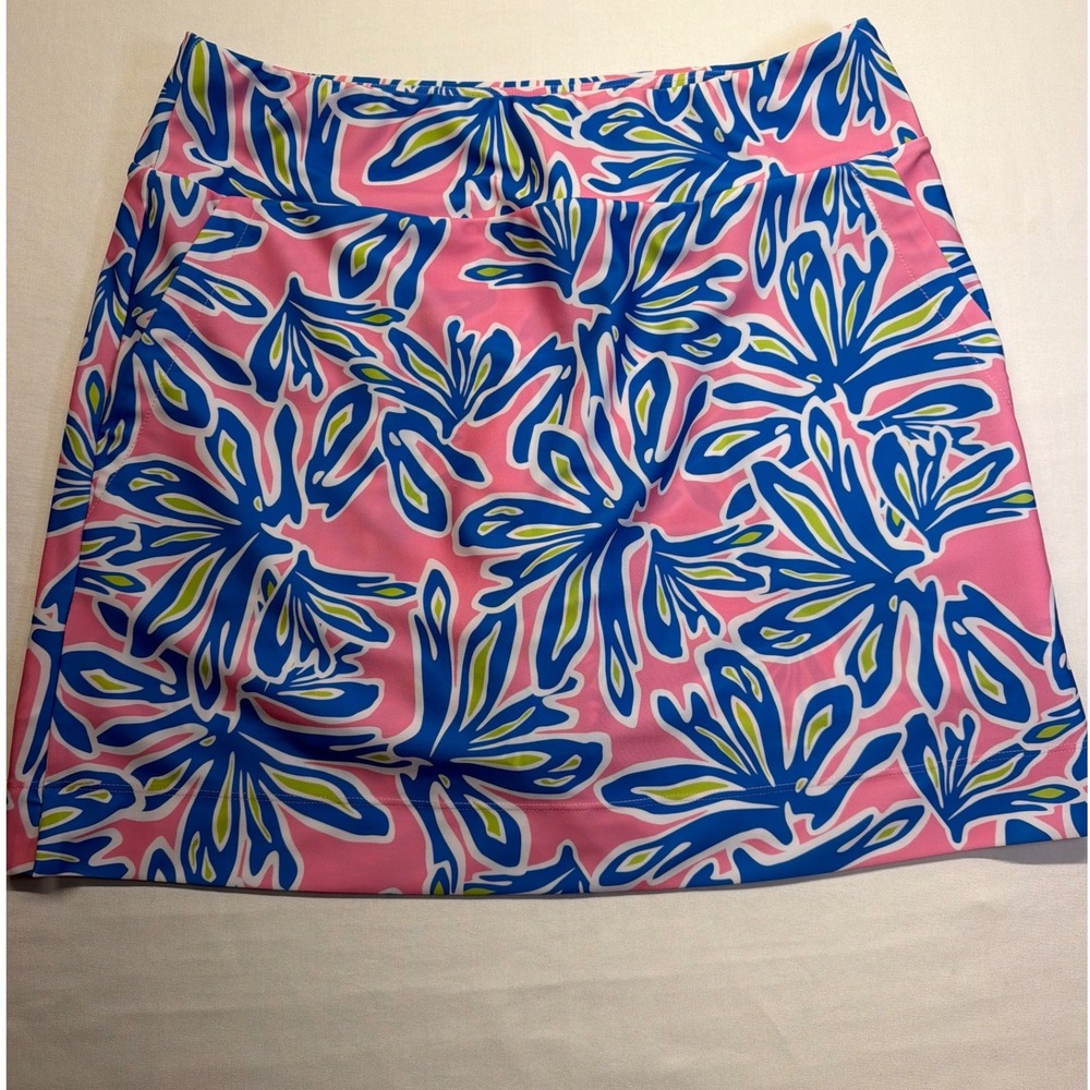 Katherine Way Golf Skort Set L Pink Blue Tropical Print Tennis Pickleball Resort - Picture 8 of 14